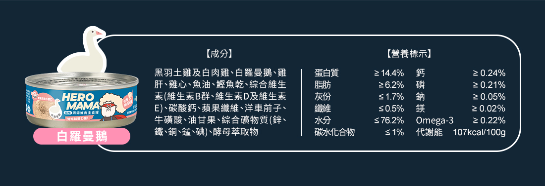 <strong>超過80%乾糧貓吃光光的主食罐</strong><strong> </strong> ▸把主食罐變好吃的秘密：獨家蛋白質切割技術 ▸嚴選臺灣小農食材，新鮮直送 ▸添加抗氧化聖品，邊吃邊保養 ☑98%高肉含量，無穀、無爭議膠類添加 ☑符合AAFCO/NRC營養標準；HACCP、ISO22000雙認證